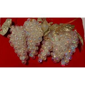 5 Vintage Grape Iridescent Christmas Ornaments Resin Regency 60s